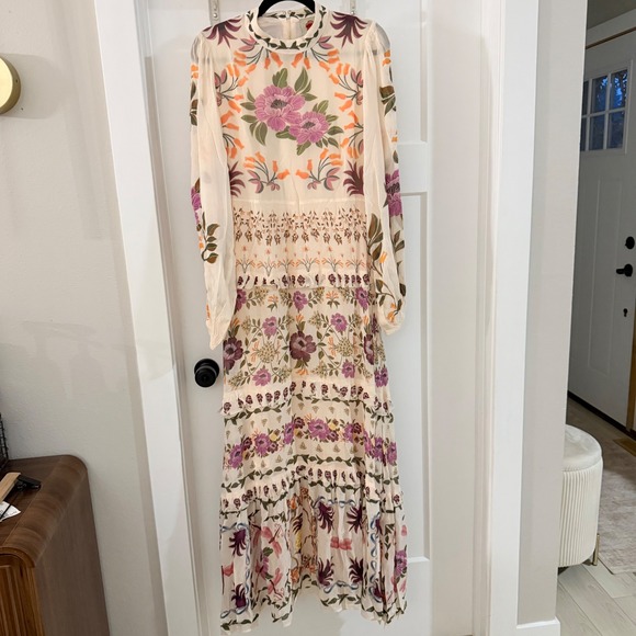 FARM Rio Dresses & Skirts - Farm Rio Winter Garden Ruffle Long Sleeve Maxi Dress Cream Floral Boho Size S